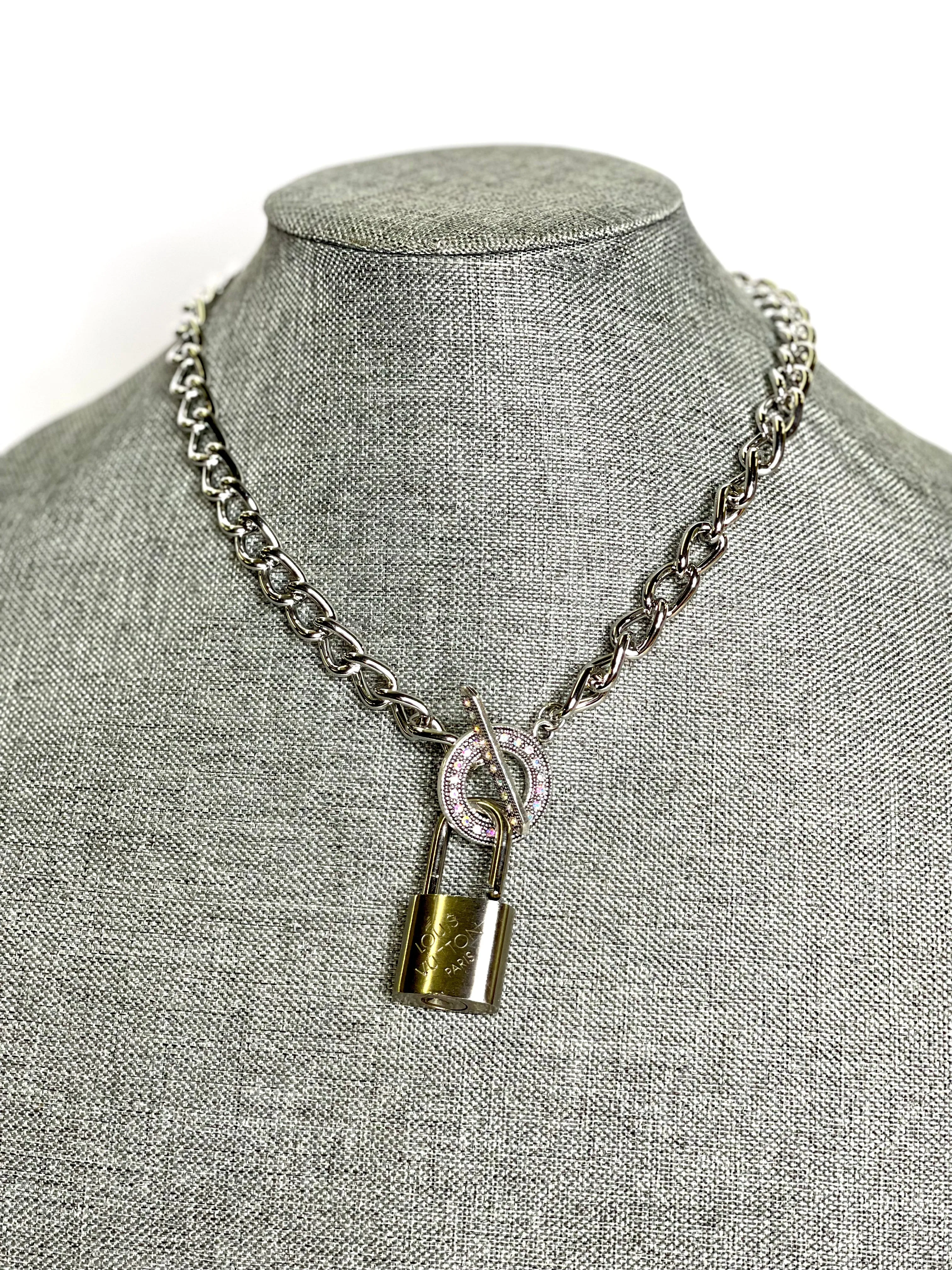 Silver Lock & Chain necklace in silver toggle AB Rhinestone