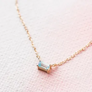 Sky Blue Topaz Petite Baguette Necklace in 14k Gold