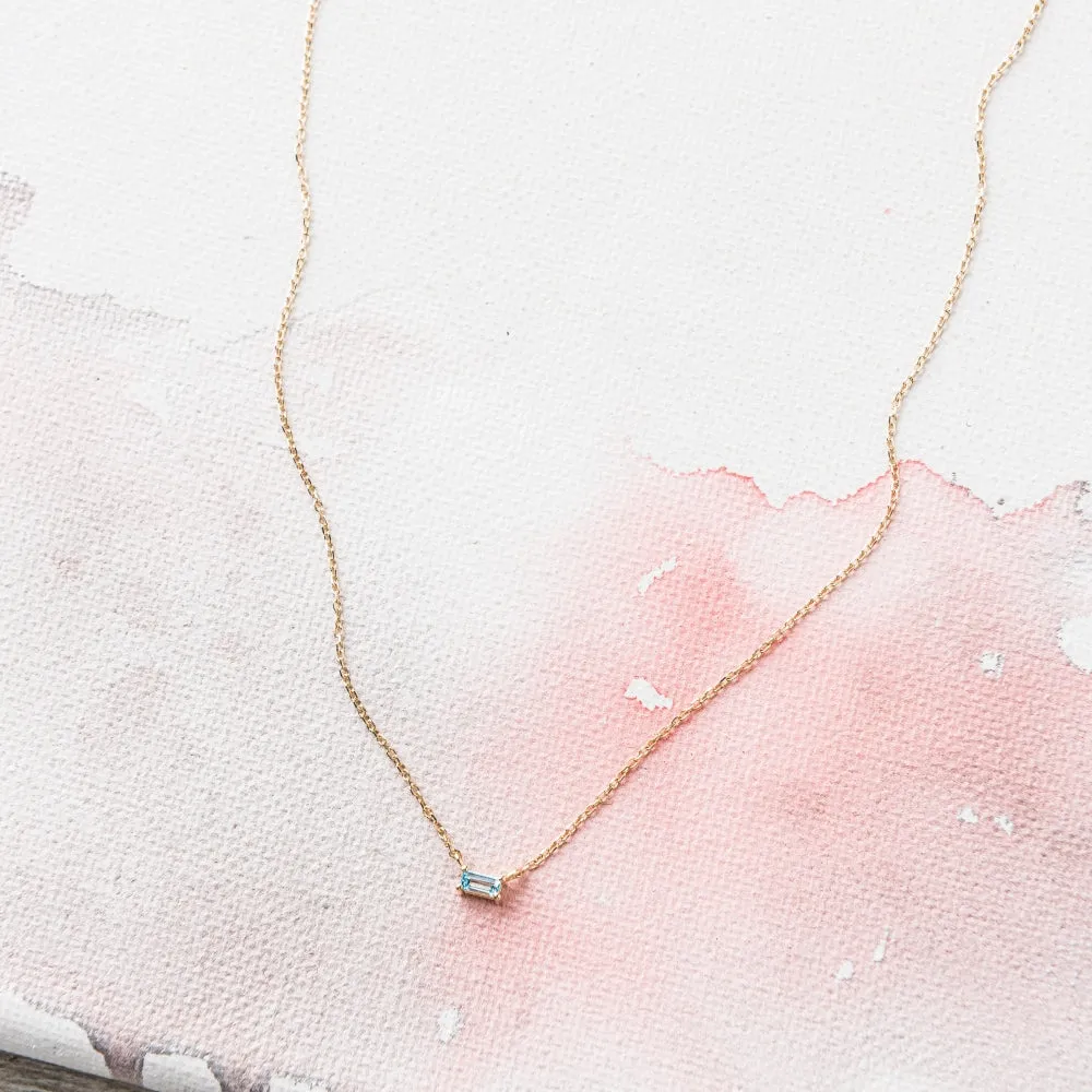 Sky Blue Topaz Petite Baguette Necklace in 14k Gold