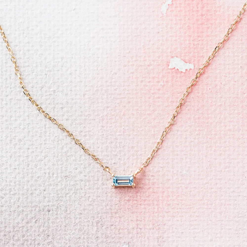 Sky Blue Topaz Petite Baguette Necklace in 14k Gold