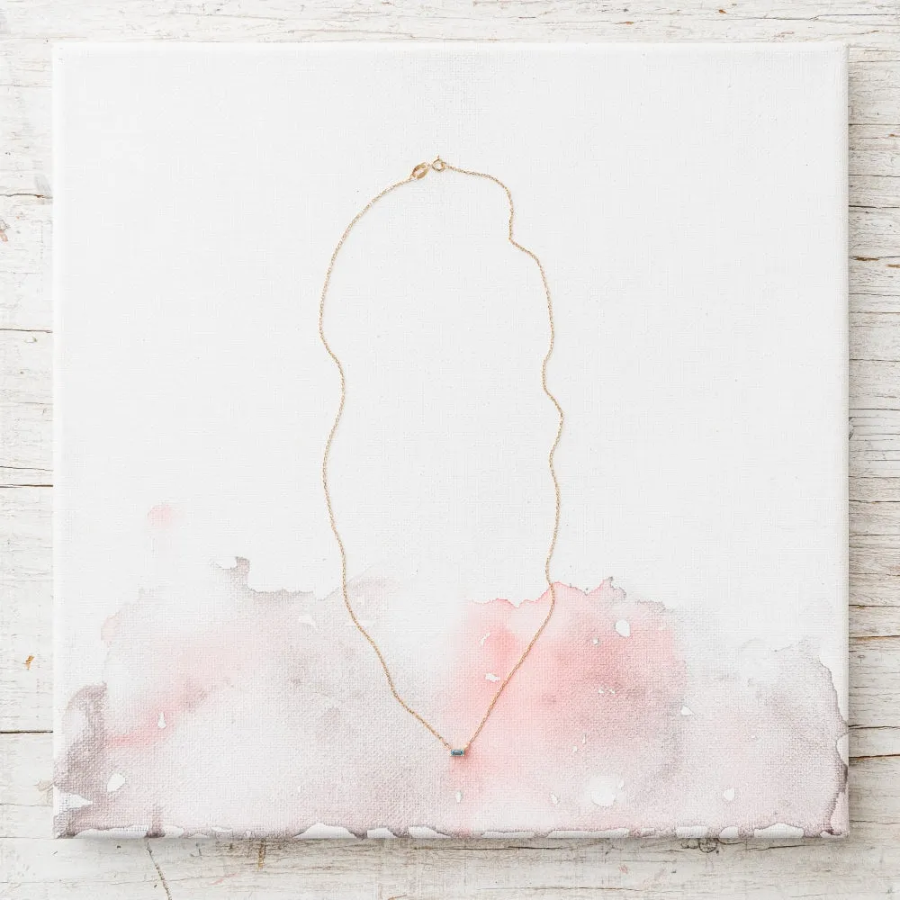 Sky Blue Topaz Petite Baguette Necklace in 14k Gold