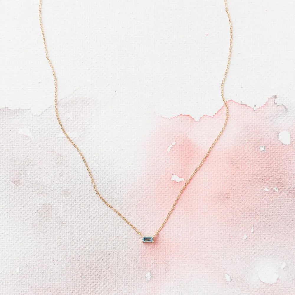 Sky Blue Topaz Petite Baguette Necklace in 14k Gold