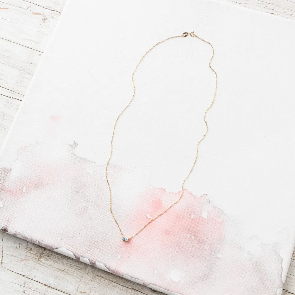 Sky Blue Topaz Petite Baguette Necklace in 14k Gold
