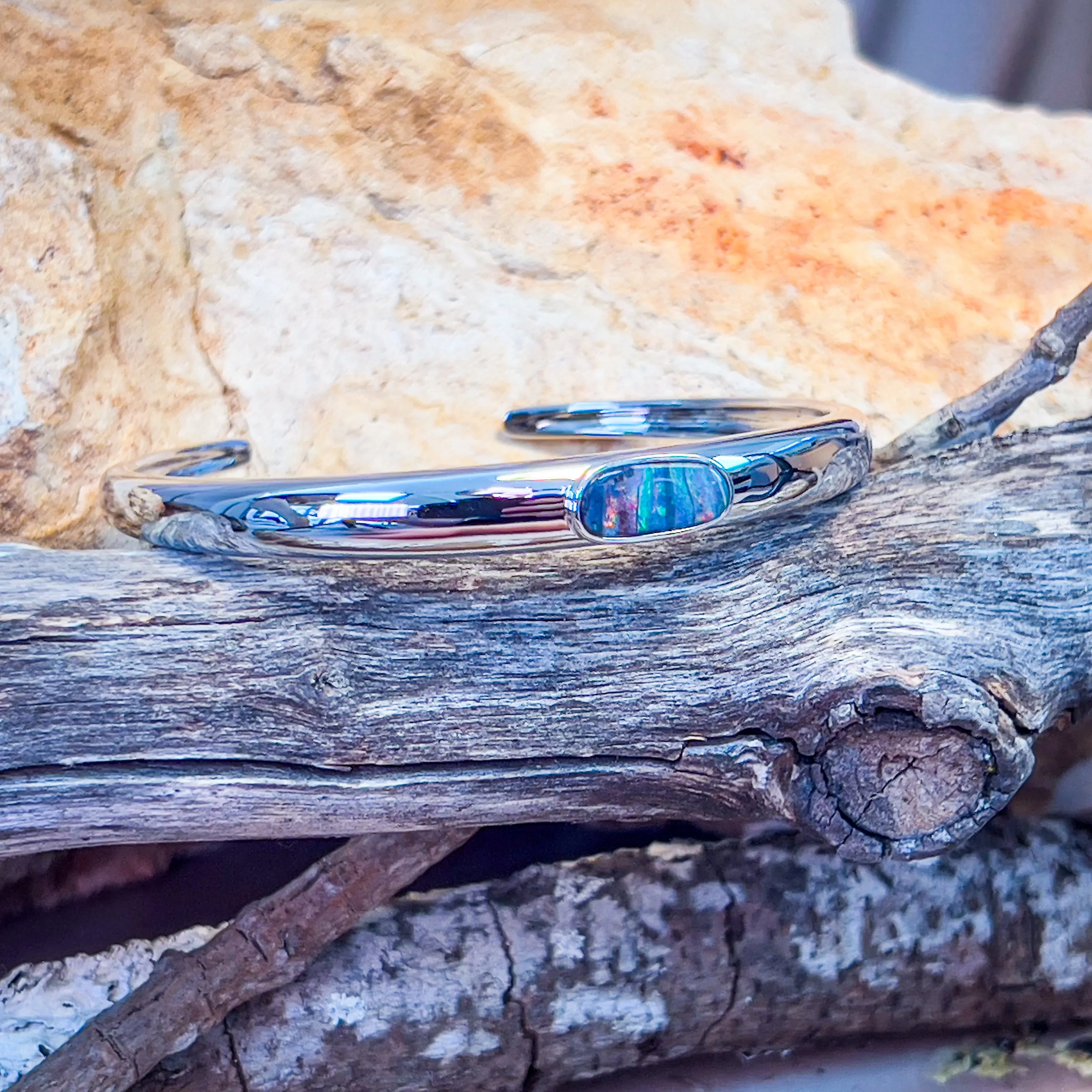 Sterling Silver Boulder Opal 2.12ct bangle