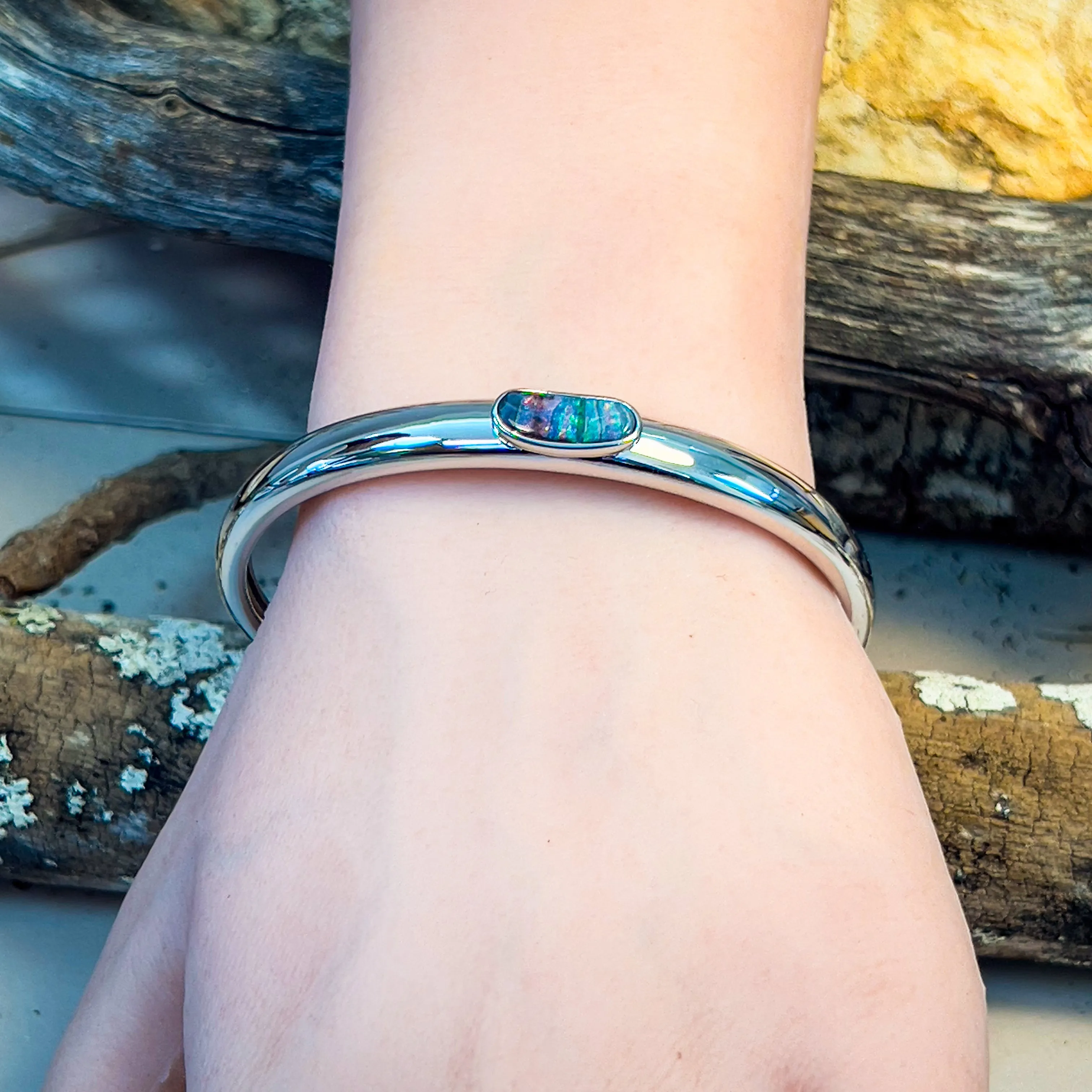 Sterling Silver Boulder Opal 2.12ct bangle