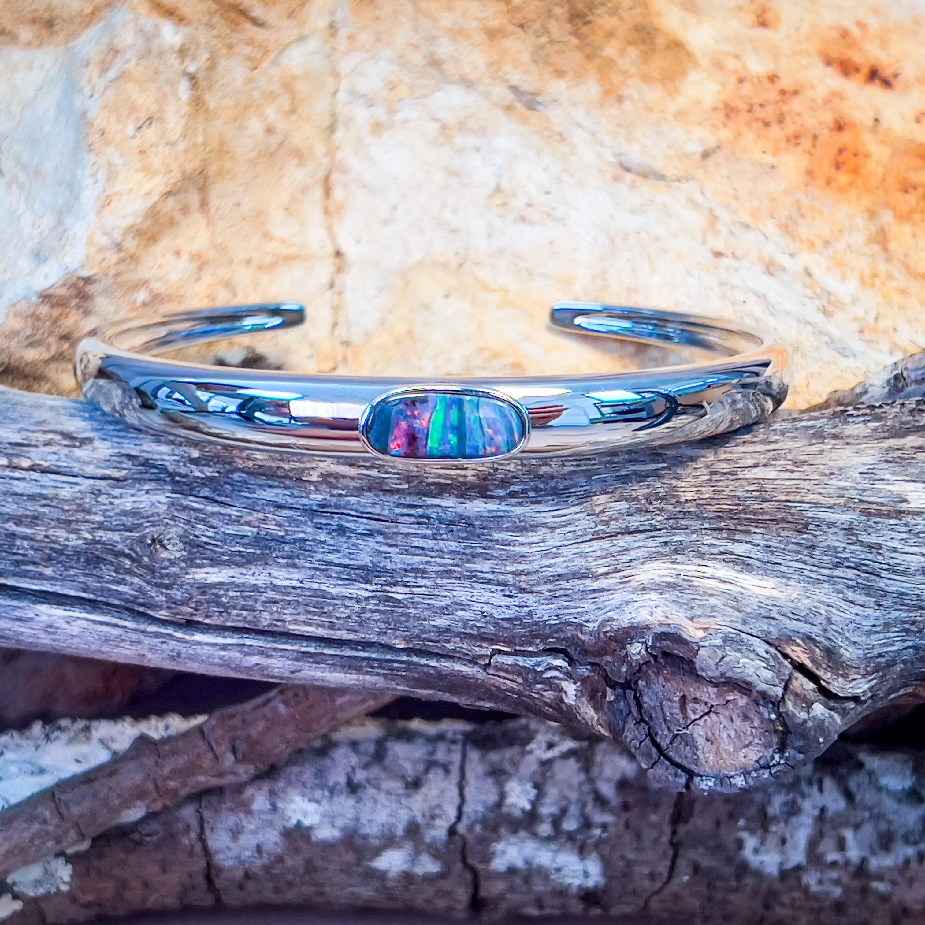Sterling Silver Boulder Opal 2.12ct bangle