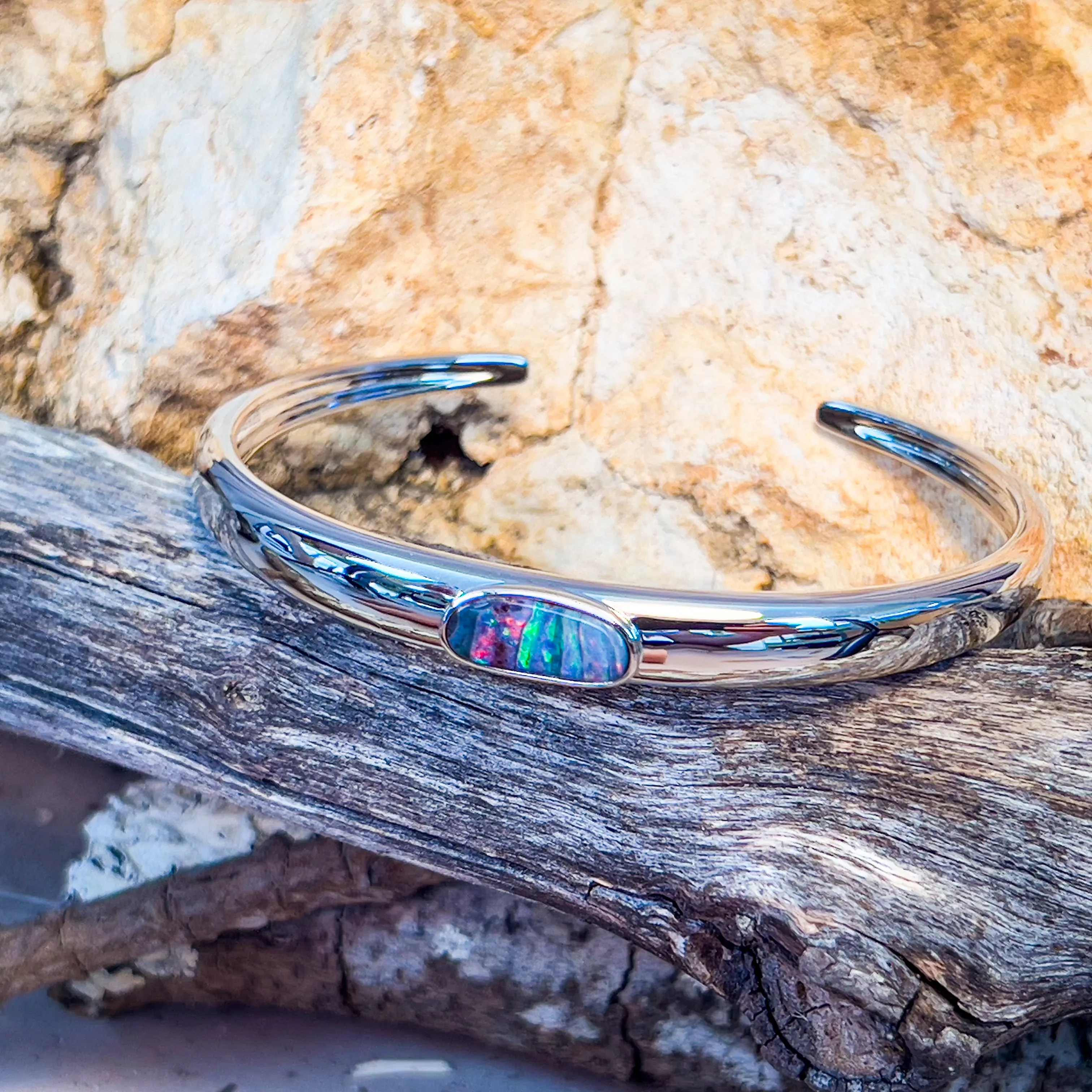 Sterling Silver Boulder Opal 2.12ct bangle