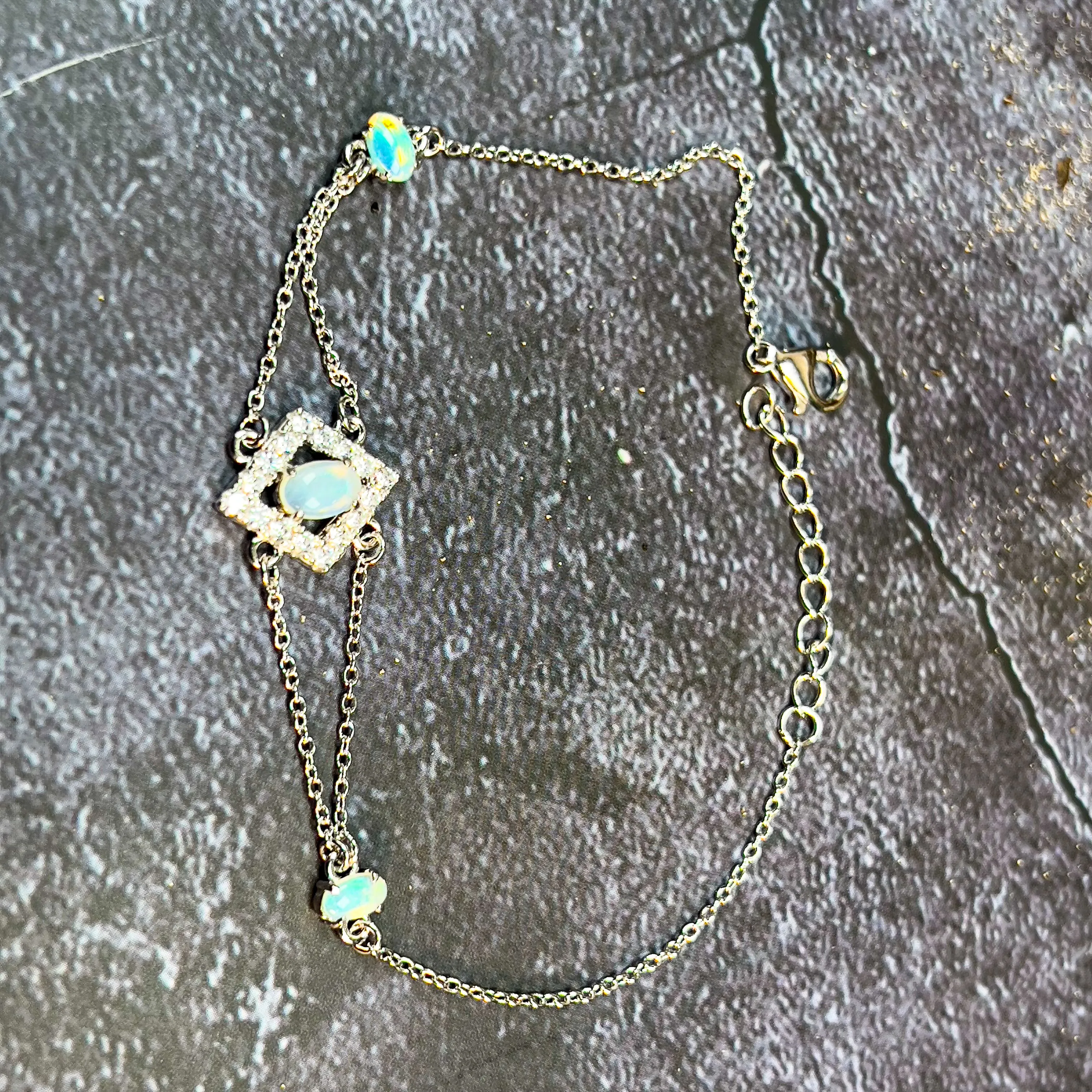 Sterling Silver cluster 3 Opal stone bracelet