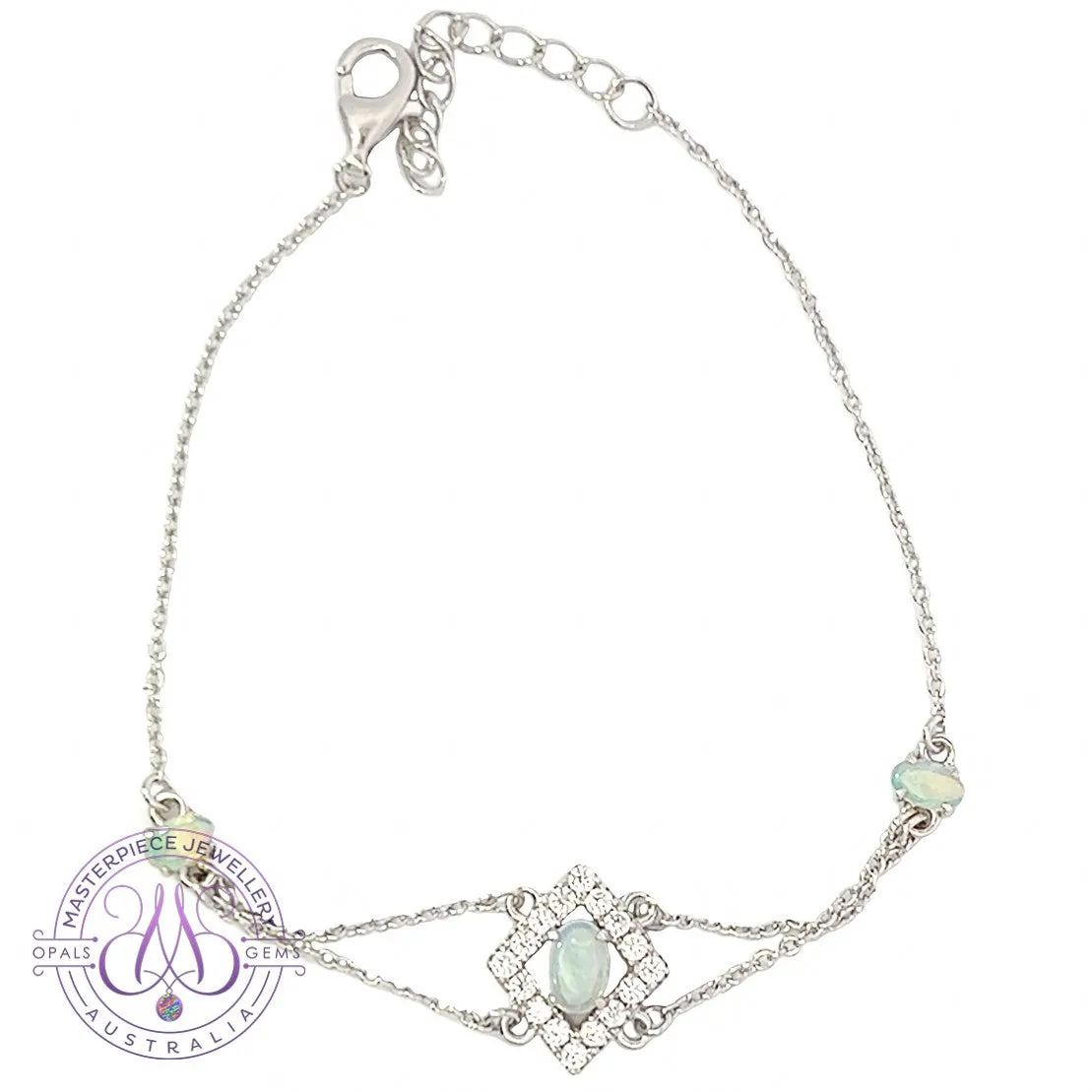 Sterling Silver cluster 3 Opal stone bracelet