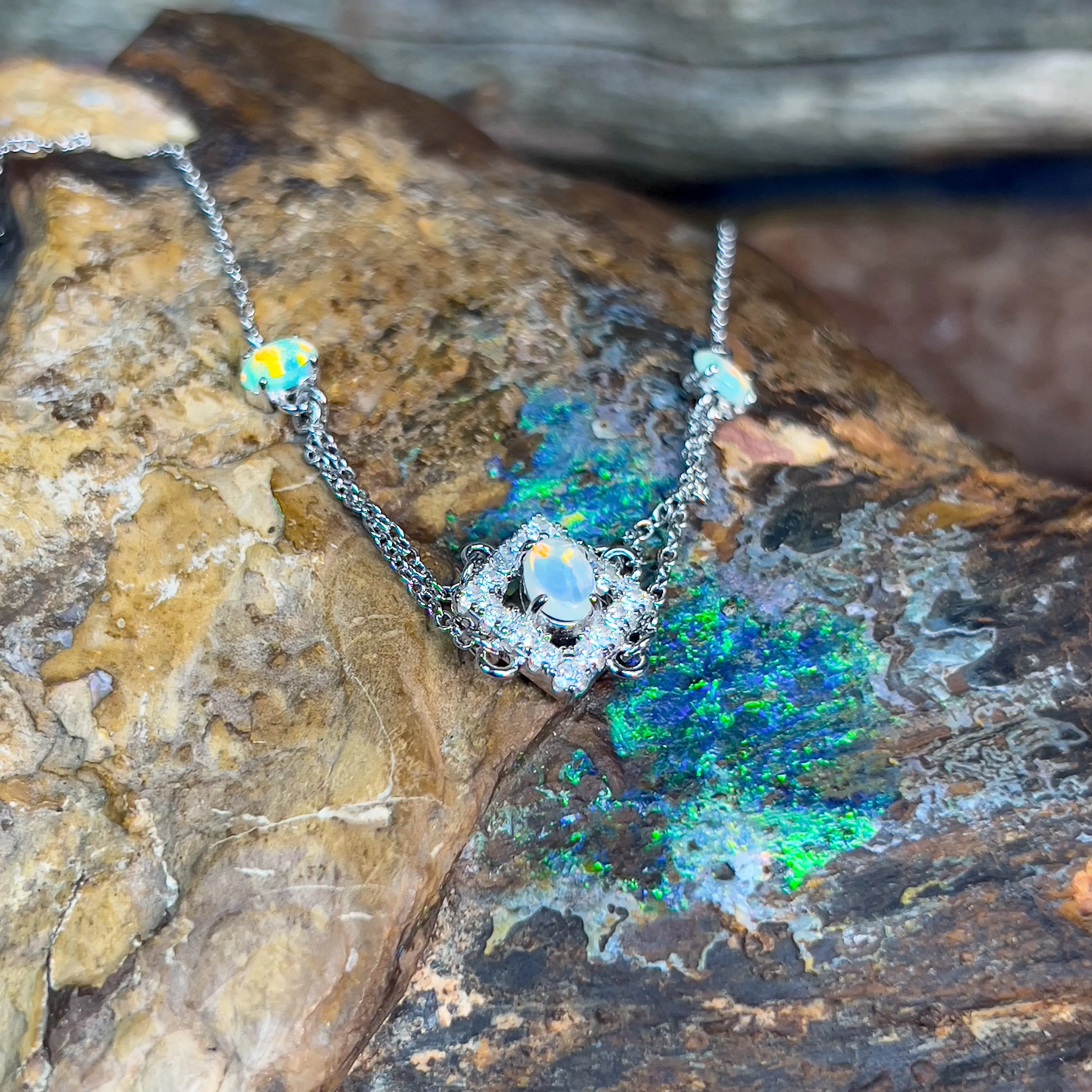 Sterling Silver cluster 3 Opal stone bracelet