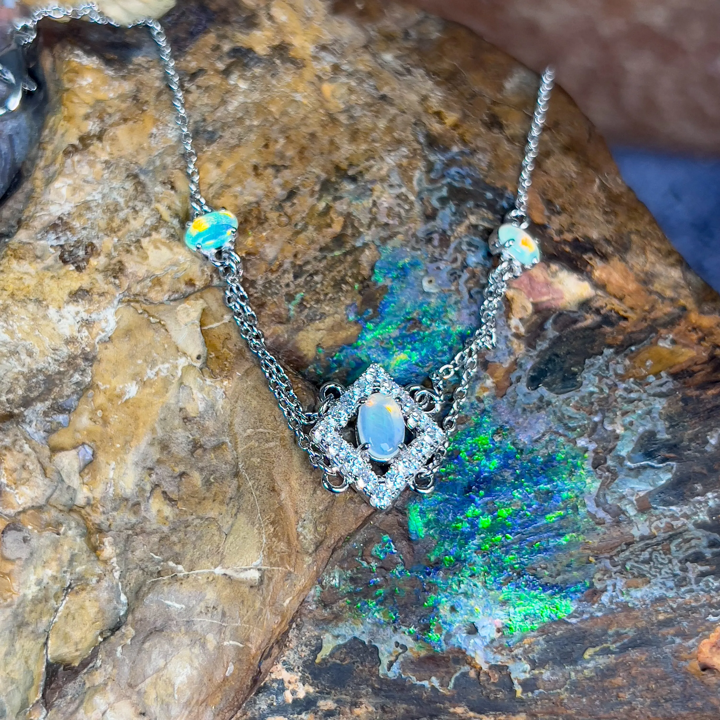 Sterling Silver cluster 3 Opal stone bracelet