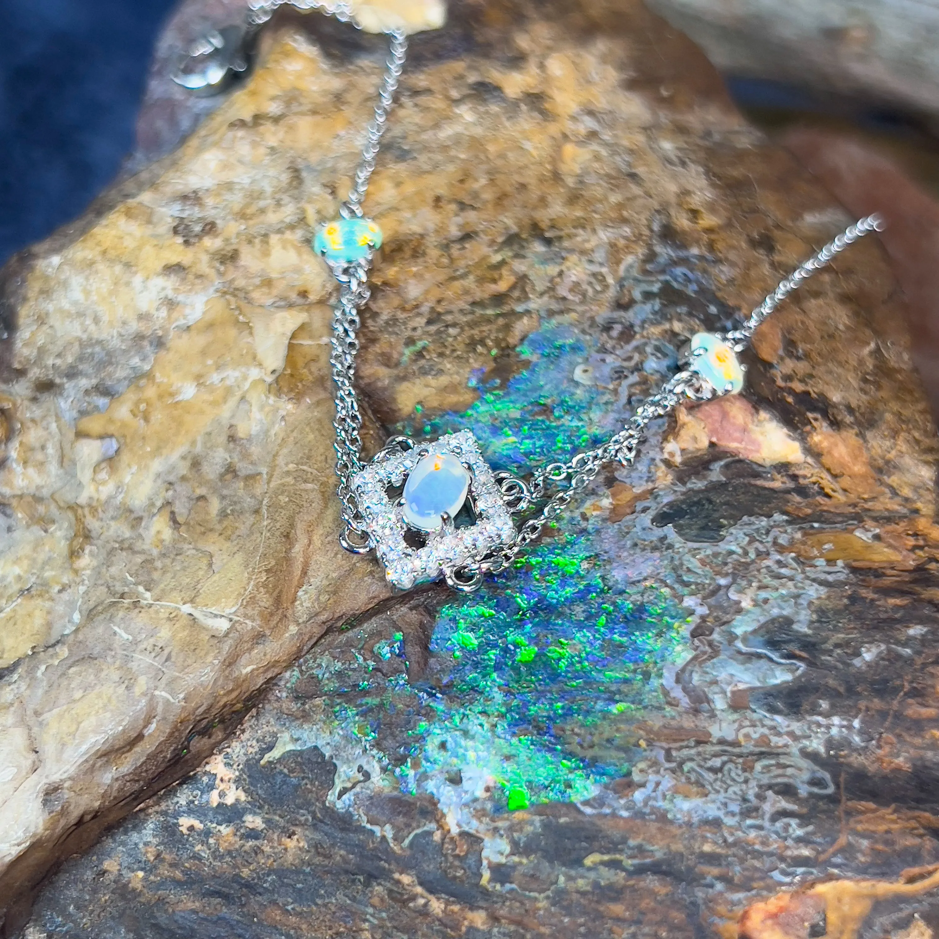 Sterling Silver cluster 3 Opal stone bracelet