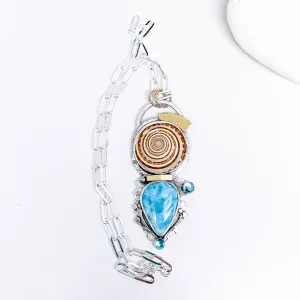 Sterling Silver Ocean Totem Statement Pendant Necklace - Sundial Shell Larimar