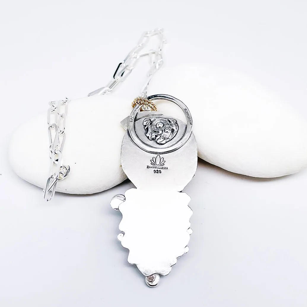 Sterling Silver Ocean Totem Statement Pendant Necklace - Sundial Shell Larimar