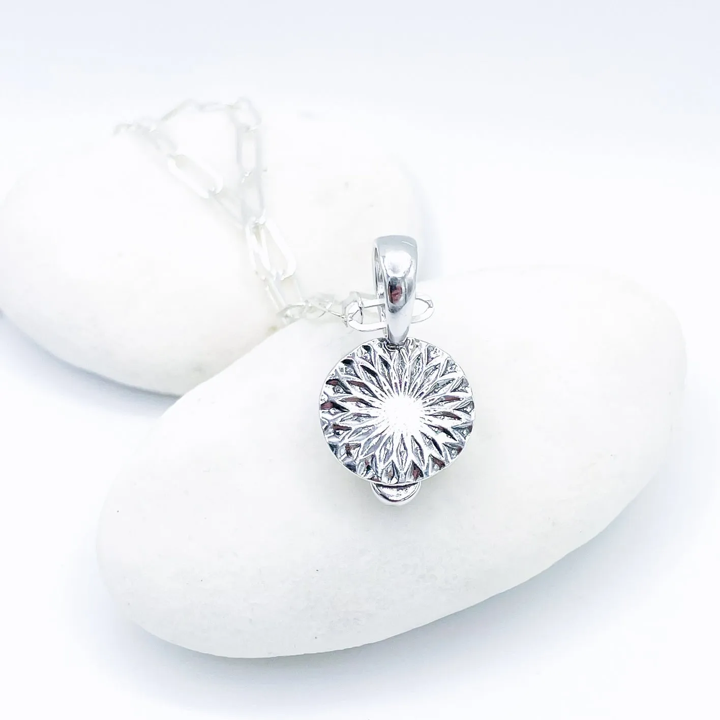Sterling Silver Opalite Necklace with Blue Topaz - Sunburst Mandala