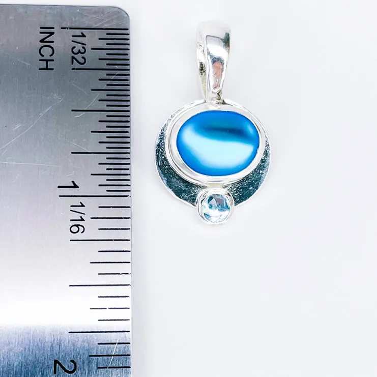 Sterling Silver Opalite Necklace with Blue Topaz - Sunburst Mandala