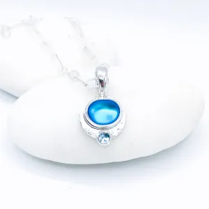 Sterling Silver Opalite Necklace with Blue Topaz - Sunburst Mandala