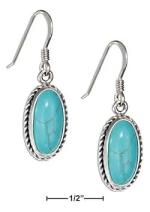 Sterling Silver Oval Simulated Turquoise Earrings with Rope Border