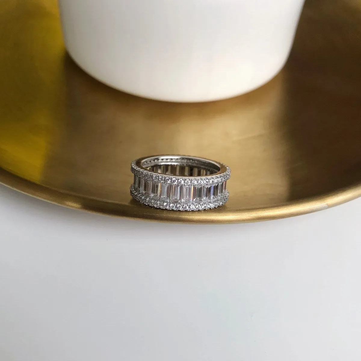 Three Row Emerald Cut Full Eternity Band Ring - 7mm