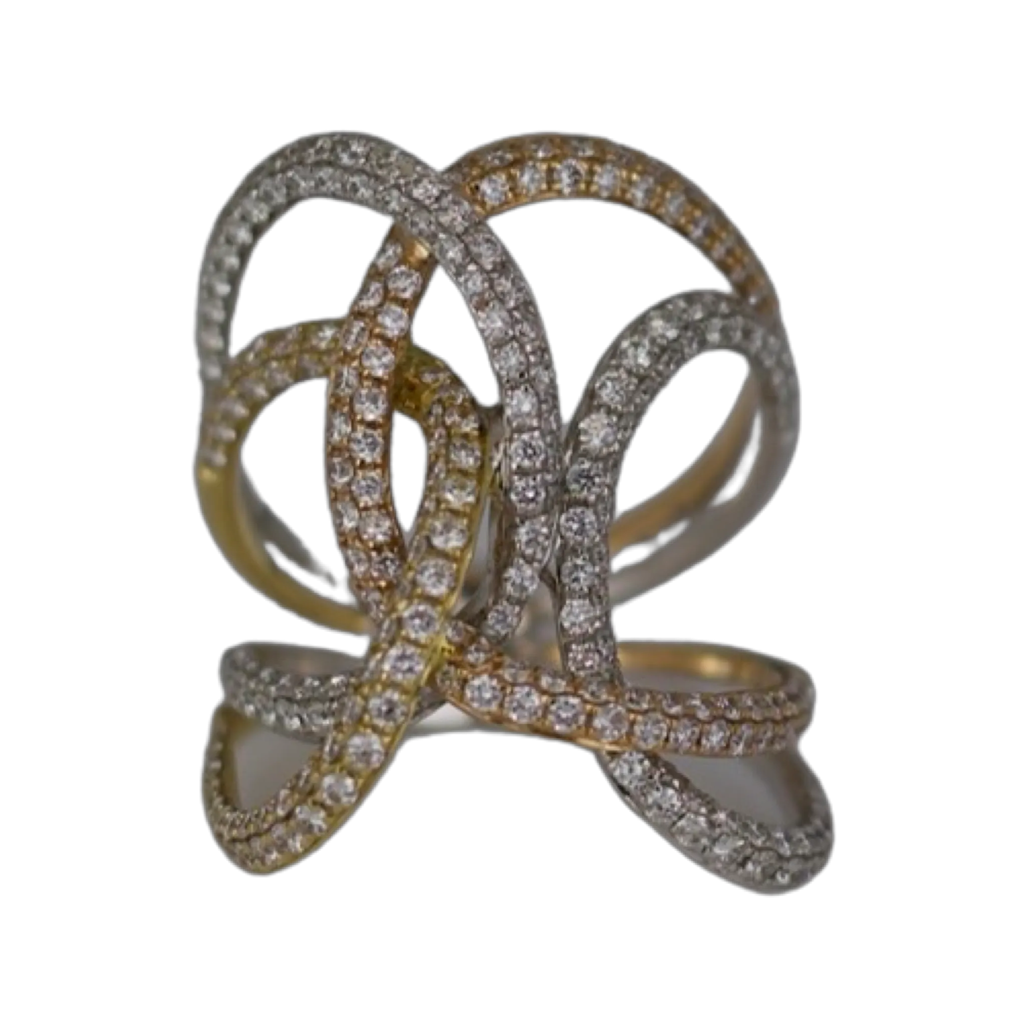 Tricolor Wide Diamond Band Ring