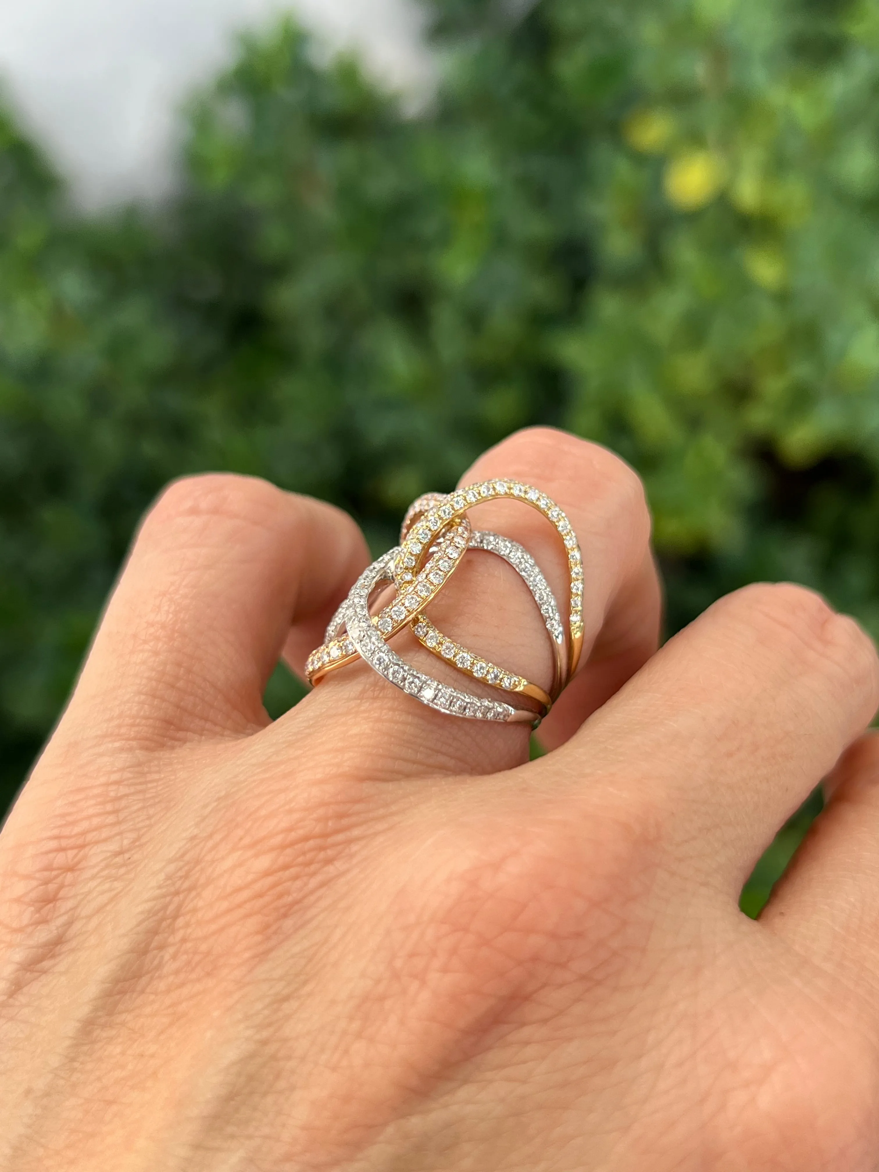 Tricolor Wide Diamond Band Ring