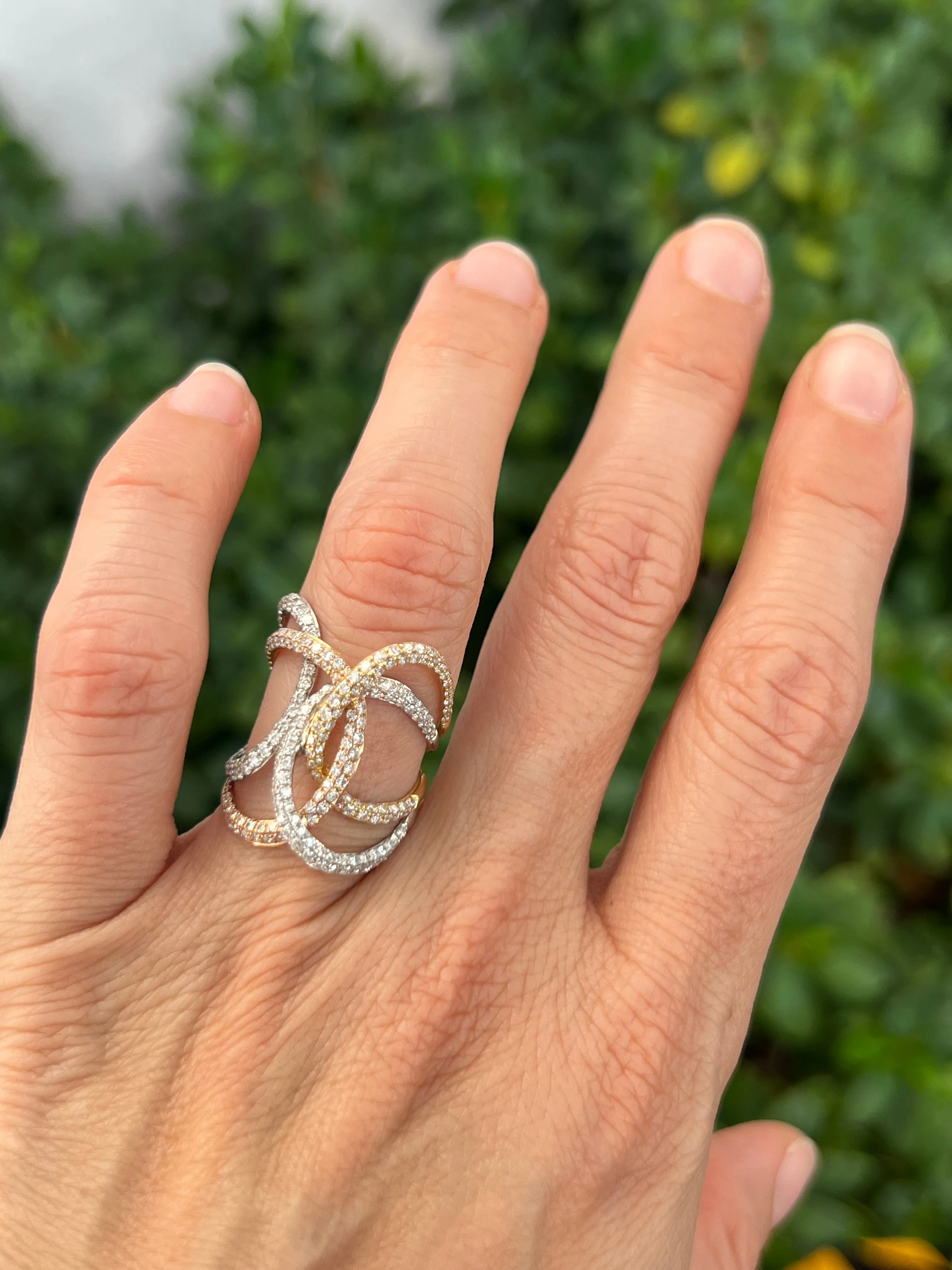 Tricolor Wide Diamond Band Ring