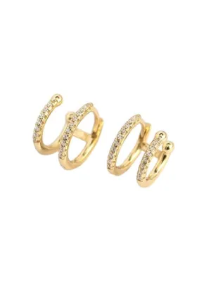 Victoria Hoop Huggies with ear cuff Diamond CZ (Double Hoop) .925 Sterling Silver Hypoallergenic Earrings
