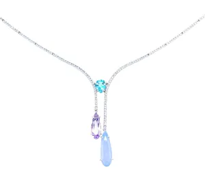 VILLA RICA Necklace (1213) - Blue Topaz Chalcedony, Pink Amethyst / SS
