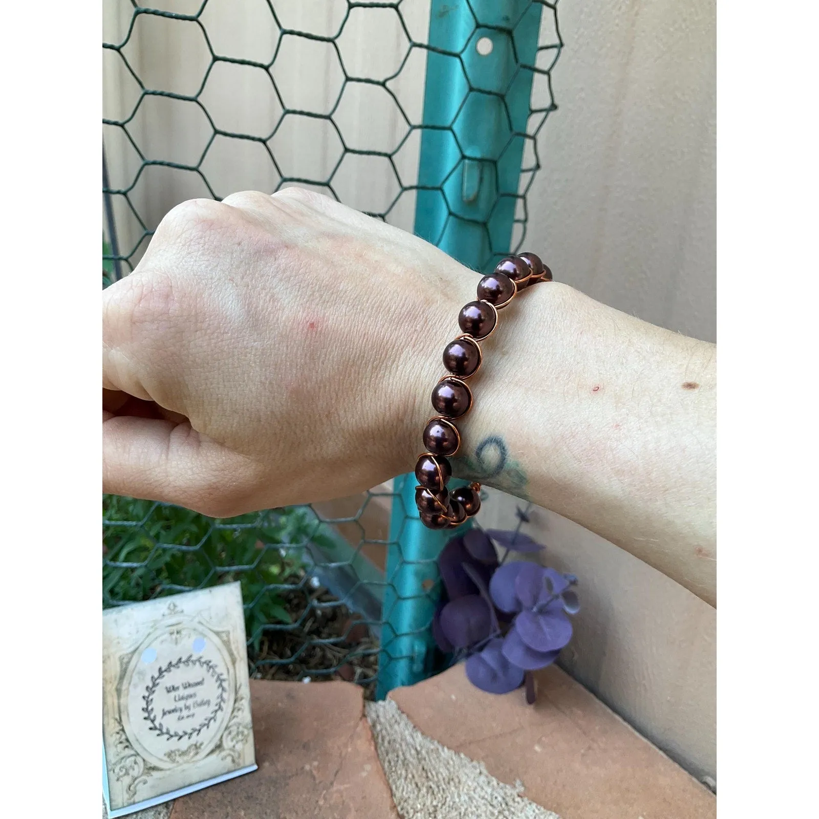 Wire Wrap Bracelet Copper Jewelry Glass Pearls Unique Gift For Her Handmade Bracelet Pearl Jewelry Gift Boho Bracelet