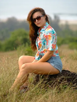 Women's Tropical Oversize Printed Travel Shirt