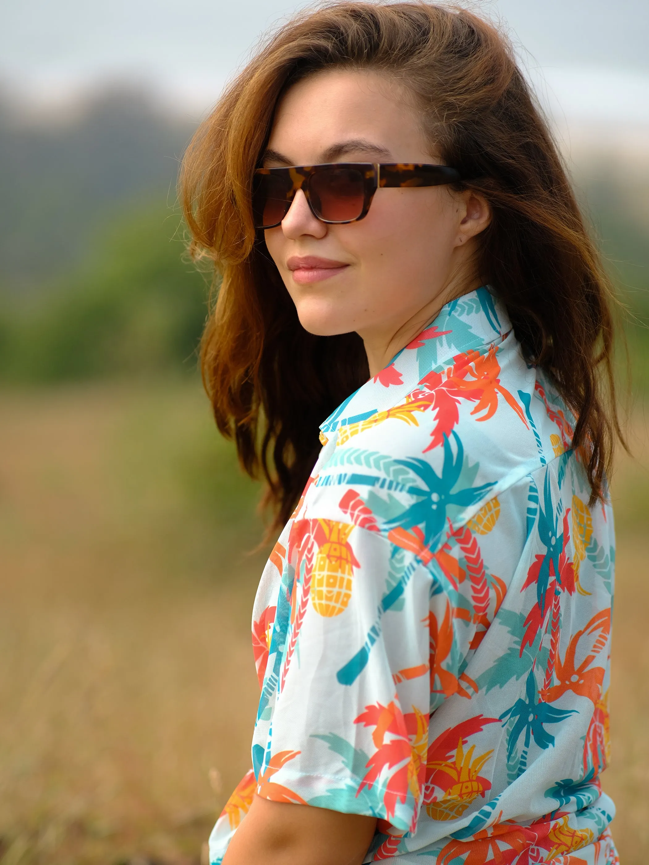 Women's Tropical Oversize Printed Travel Shirt