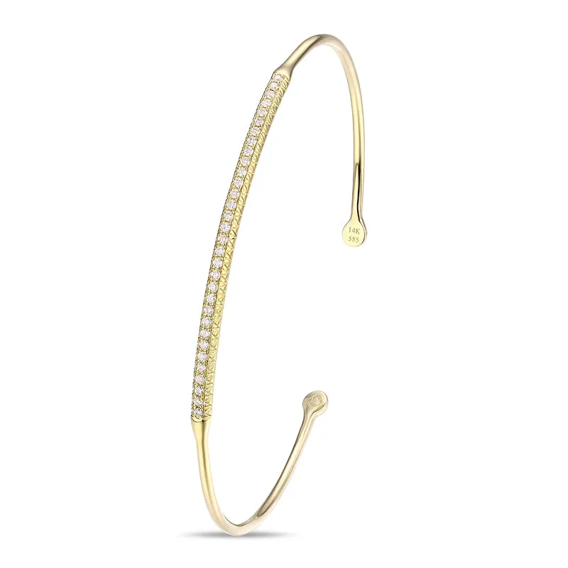 Yellow Gold Single Row Diamonds Bangle